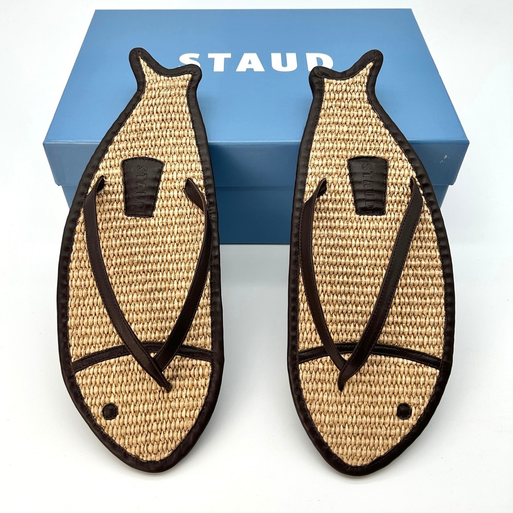 STAUD Fish Flop Size 7.5 (EU 37.5) Womens Flip Flops Natural Raffia Leather NEW - Picture 4 of 7